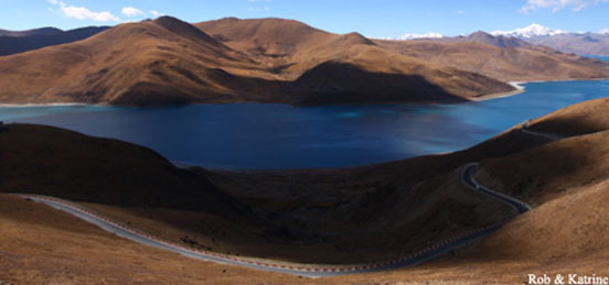 Yamdrok Tso, the scorpion lake seen during Tibet overland tour