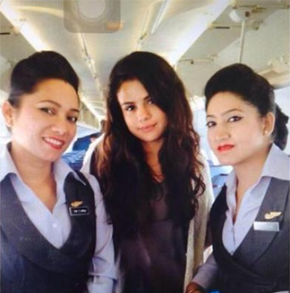 Selena Gomez with Buddha air crew.