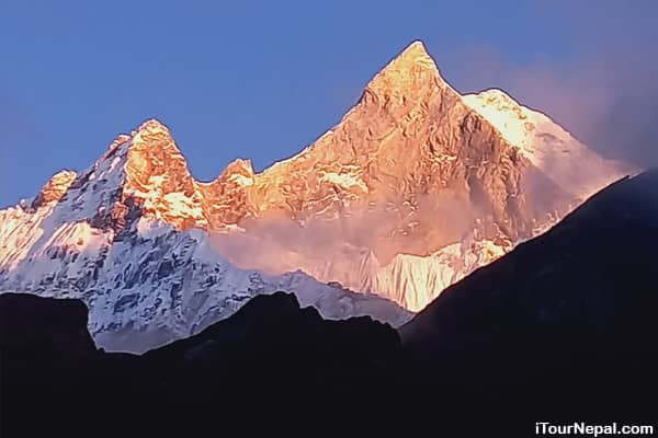 Sunset over Mt Fishtail as seen from Annapurna Base camp