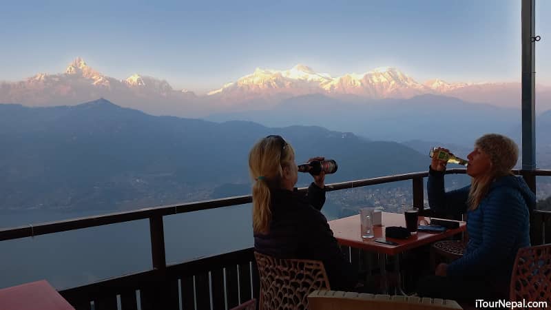 Himalayas during sunset seen from World peace pagoda in Pokhara