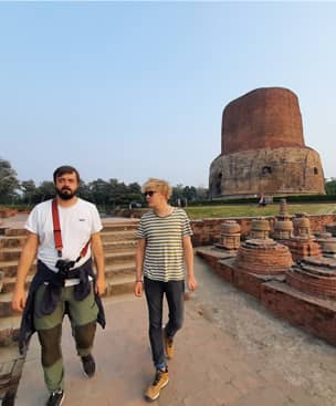 Sarnath visit by celebrity during Buddhist tour.