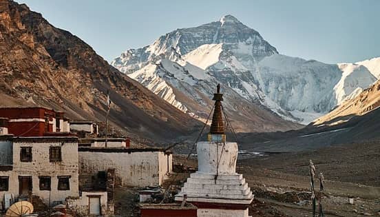 Everest seen from Rongbuk monastery, Tibet