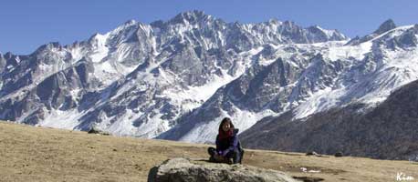 Female trekker in Langtang after the earthquake.