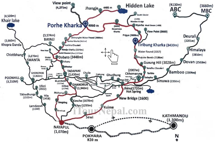 off the beaten path trek to hidden lake - trek map.