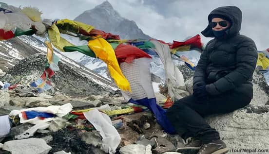 Prayer flag offered to holy mountain