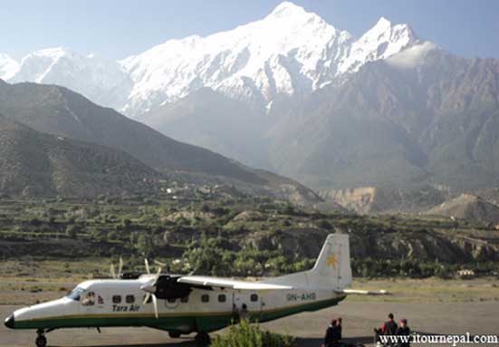 jomsom airport with background of Nilgiri Himal; the gateway of lower Mustang trek