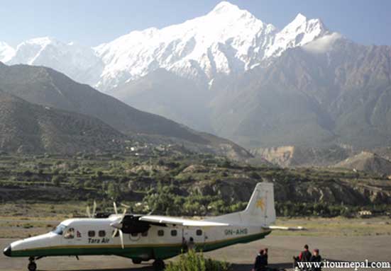 jomsom airport with background of Nilgiri Himal; the gateway of lower Mustang trek