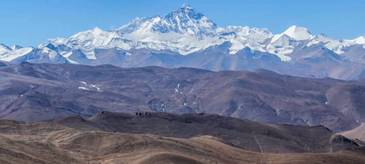 Mt Everest seen along the Lhasa to Kailash drive.