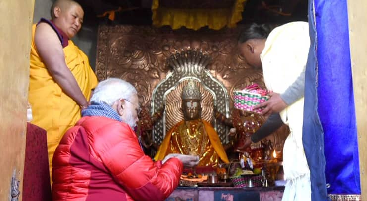Indian Prime Minister Narendra Modi praying at Muktinath temple.