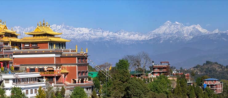 Namo Buddha monastery with view of Himalayan snow peaks.