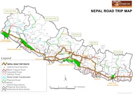 Nepal road map of bardiya, Lumbini, Chitwan and Pokhara from Kathmandu.