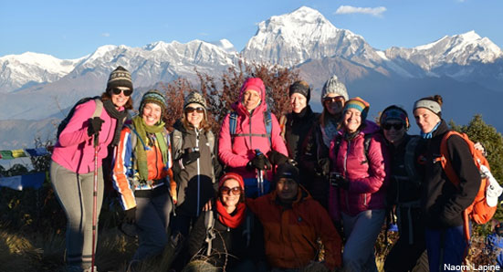 Trekkers trekking in Annapurna Himalaya of Nepal.