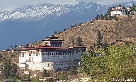 Paro Dzong with snow peak