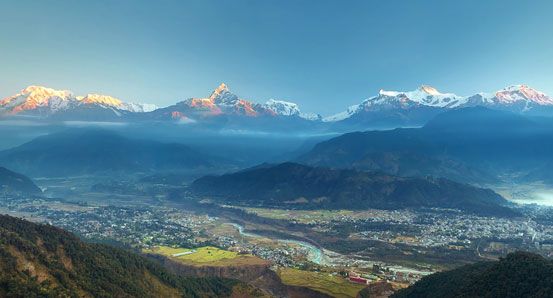 Phewa lake and Himalaya seen from Pokhara, Nepal