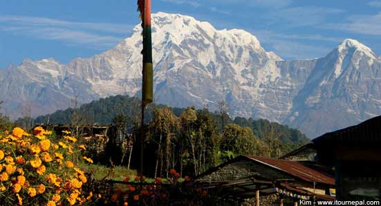 Annapurna south seen from short trek in Annapurna.